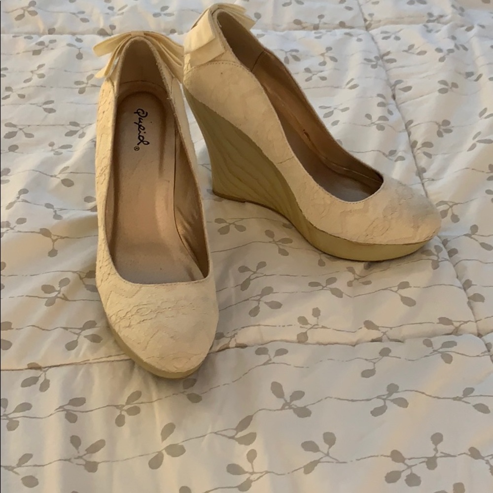Cream lace wedges